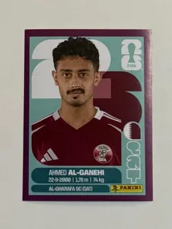 2026 Panini World Cup Sticker Collection Ahmed Al-Ganehi PURPLE RARE QAT 19 - Image 1