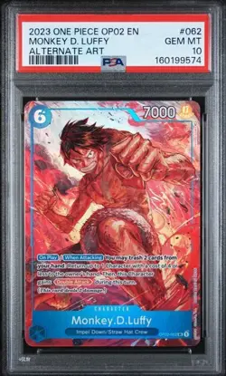 2023 ONE PIECE OP02 PARAMOUNT WAR ALTERNATE ART #062 MONKEY D. LUFFY PSA 10 - Image 2