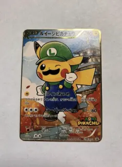 Pikachu Luigi Japanese Pokemon Promo Gold Metal Card Collectible Gift/Display - Image 1