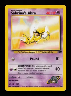 Sabrina's Abra 93/132 Unlimited Common Gym Challenge Pokemon Cards - Image 1