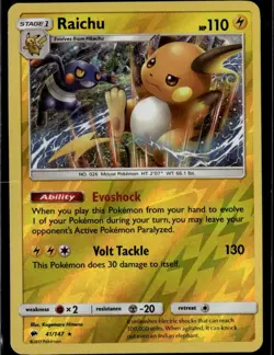 Raichu Holo Rare SM Burning Shadows 41/147 Lightning Reverse Holo Pokemon Card - Image 1