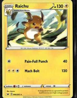 Raichu Rare SWSH01: Sword & Shield Base Set 066/202 Lightning Pokemon Card - Image 1