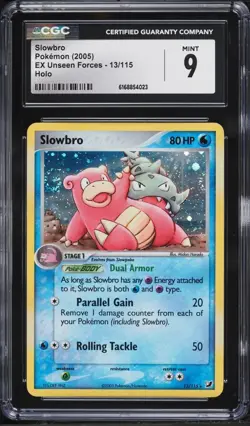 CGC 9 Slowbro Holo Rare EX Unseen Forces 2005 Pokemon Card #13 - Image 1