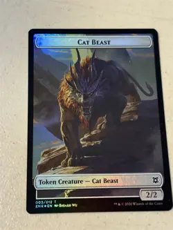 mtg foil token Cat Beast // Plant, 003/008, Zendikar Rising, unplayed - Image 1