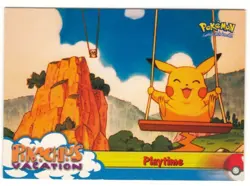 1998 TOPPS POKEMON # 57 PIKACHU VACATION MOVIE ANIMATION " PLAYTIME " BLUE LOGO - Image 1