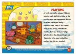 1998 TOPPS POKEMON # 57 PIKACHU VACATION MOVIE ANIMATION " PLAYTIME " BLUE LOGO - Image 2