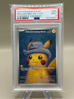 Pokemon Card PSA 9 Pikachu with Grey Felt Hat SVP 085 Van Gogh Promo Museum 2023 - Image 1