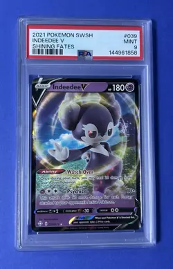 2021 Pokemon SWSH Indeedee V Shining Fates #039 PSA 9 MINT - Image 1