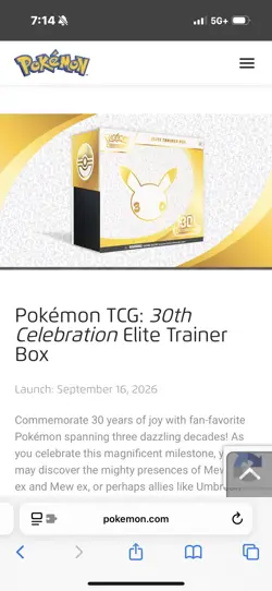 Pokemon 30th Anniversary Celebration Elite Trainer Box ETB Ships 10/23 Sealed - Image 2