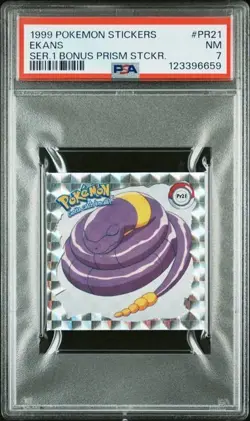 1999 Pokemon Stickers Series 1 Ekans Bonus Prism #PR21 Vintage PSA 7 NM - Image 1