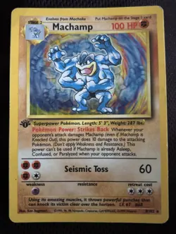 Pokemon Machamp Base Set 1st Edition Holo HP - Image 1