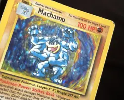 Pokemon Machamp Base Set 1st Edition Holo HP - Image 3