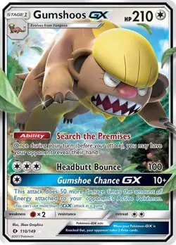 GUMSHOOS GX 110/149 HOLO ULTRA RARE SM BASE SET NM/M POKEMON - Image 3