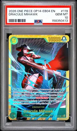 2026 ONE PIECE OP14-EB04-THE AZURE SEA'S SEVEN #119 DRACULE MIHAWK PSA 10 - Image 1