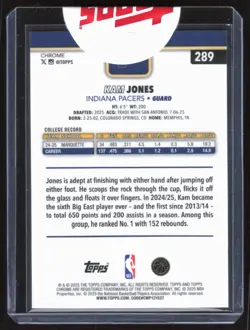 2025-26 Topps Chrome - Kam Jones #289 Blue X-Fractor Rookie RC Rare - Image 2