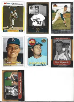 Don Drysdale Brooklyn Los Angeles Dodgers 7 card 1982 & 2001 lot-all different - Image 1