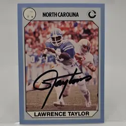 RARE Collegiate Collection 1990 UNC Tar Heels Lawrence Taylor #4 Auto SWAU Cert - Image 1