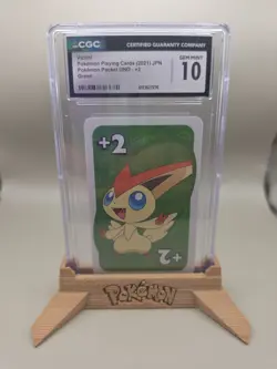 CGC 10 GEM MINT Japanese Victini +2 Pocket UNO Green Playing Card Pokemon 2021 - Image 1