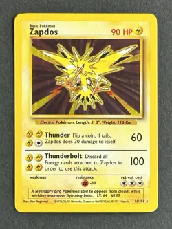 1999 Pokemon Base Set Zapdos 16/102 | Holo Rare Vintage WOTC TCG | NM - Image 2