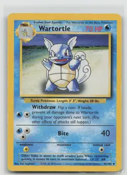 Wartortle 42/102 Uncommon Base Set Unlimited Pokemon Heavily Played - Image 1