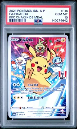 2021 POKEMON INDONESIAN S PROMO KFC CHAKI KIDS MEAL FULL ART/PIKACHU PSA 10 - Image 1