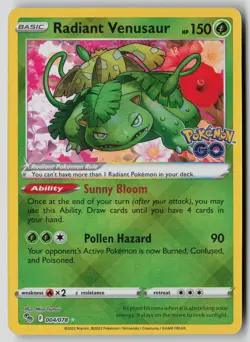 Radiant Venusaur 004/078 Radiant Rare Pokemon GO Pokemon Holo Near Mint - Image 1