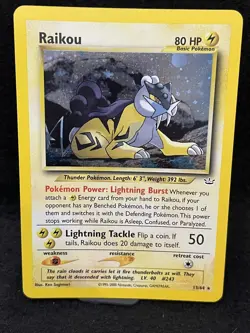 Pokemon TCG Neo Revelation Unlimited Raikou 13/64 Holo Rare - LP - Image 1