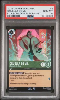 2022 DISNEY LORCANA PROMO #4 CRUELLA DE VIL - MISERABLE AS USUAL PSA 10 - Image 1