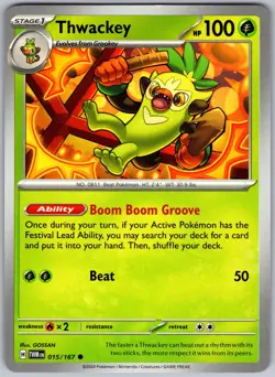 Thwackey 015/167 Common Twilight Masquerade Pokemon Near Mint - Image 1