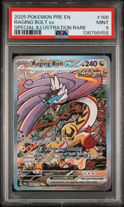 PSA 9 MINT Raging Bolt ex Prismatic Evolutions SIR Holo 2025 Pokemon 166/131 - Image 1