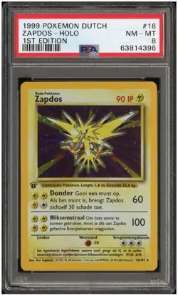 1999 Pokemon 1st Edition Base Set Zapdos Holo #16 Dutch PSA 8 NM-MT POP 22 - Image 1