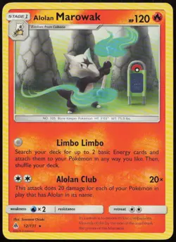 Alolan Marowak 12/131 LP Forbidden Light Rare Pokemon - Image 1