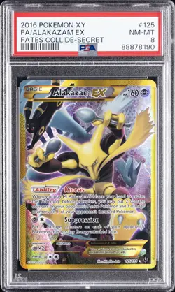 2016 POKEMON XY FATES COLLIDE SECRET #125 FULL ART/ALAKAZAM EX PSA 8 - Image 1