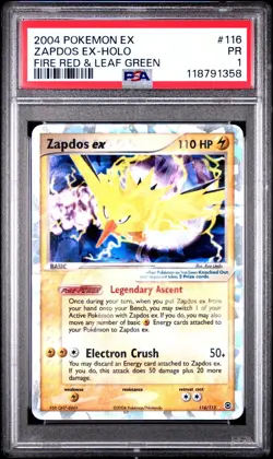PSA 1 PR 2004 Pokemon EX Fire Red Leaf Green Zapdos EX Holo Foil 116/112 Secret - Image 1