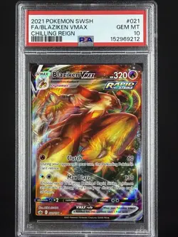 2021 POKEMON SWORD & SHIELD CHILLING REIGN #021 FULL ART/BLAZIKEN VMAX PSA 10 - Image 1