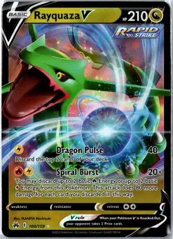 Pokemon Card - Rayquaza V 100/159 Crown Zenith V Rare Holo Near Mint - Image 1