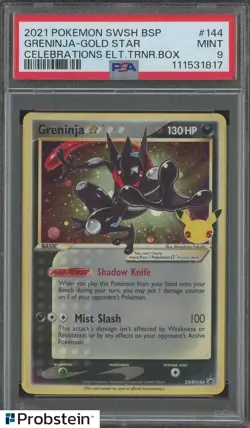 2021 Pokemon BSP Celebrations Elite Trainer Box #144 Greninja Gold star PSA 9 - Image 1