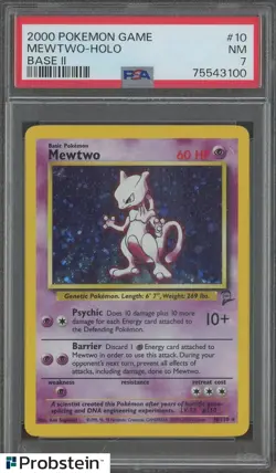 2000 Pokemon Game Base II #10 Mewtwo Holo PSA 7 NM - Image 1