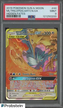 2019 Pokemon Sun & Moon Hidden Fates #44 Moltres Zapdos Articuno Gx PSA 9 MINT - Image 1