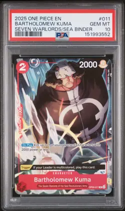 2025 ONE PIECE SEVEN WARLORDS OF THE SEA BINDER SET #011 BARTHOLOMEW KUMA PSA 10 - Image 1