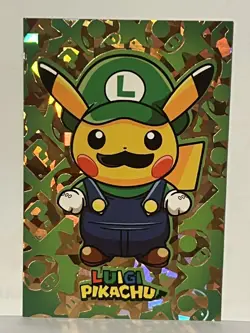 Pokemon Luigi Pikachu Shapes Holo Merry Christmas Card Database NM - Image 1