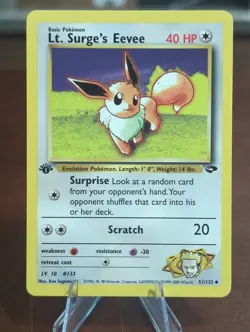 1st Edition Lt. Surge's Eevee 51/132 Gym Challenge Vintage Pokemon - Image 1