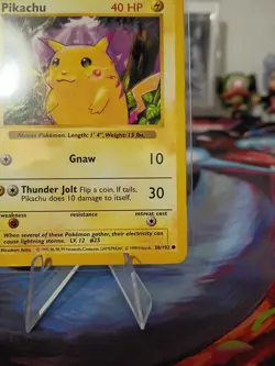 Pikachu (Red Cheeks) 58/102 Common Base Set Shadowless Pokemon Unlimited LP - Image 5