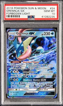 2018 POKEMON SUN & MOON FORBIDDEN LIGHT #24 GRENINJA GX PSA 10 - Image 1