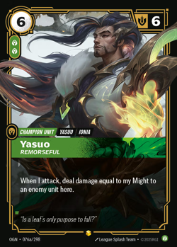 Yasuo Remorseful OGN 076a/298 Alternate Art Showcase Riftbound NM Card - Image 1