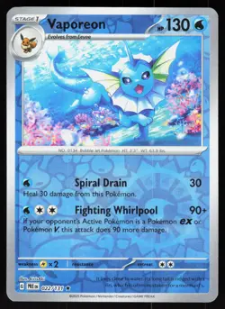 Vaporeon 022/131 Holo Rare Prismatic Evolutions Pokemon Reverse Holo NM - Image 1
