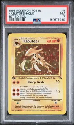 1999 POKEMON FOSSIL 1ST EDITION #9 KABUTOPS-HOLO PSA 7 - Image 1