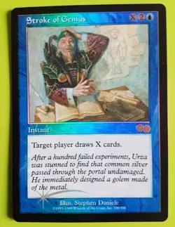 MTG, STROKE OF GENIUS - FOIL DCI Judge Promo, Urza's Saga. - Image 1