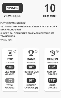 TAG 10 - Mimikyu 075 (Pokemon Center Exclusive) Promo Cards | Gem MT - Image 3