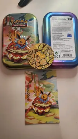 Prismatic Evolutions Jolteon Mini Tin, Art card, and Coin Only! BRAND NEW! - Image 1